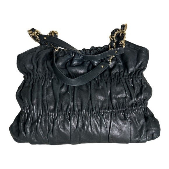 Michael by Michael Kors Jet Set Gathered/Ruched black leather bag chain straps - Picture 1 of 14